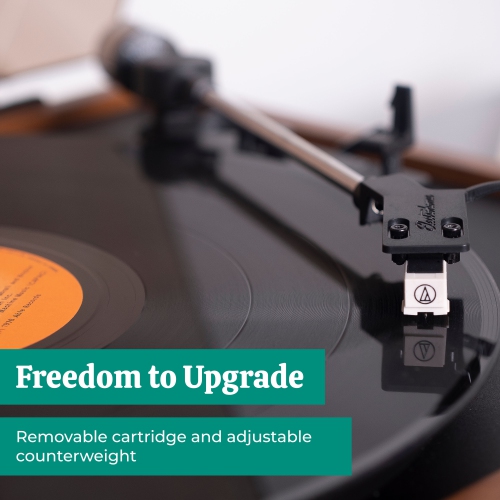 Electrohome Montrose Wireless Vinyl Record Player with Berkeley, Powered Bluetooth Bookshelf Speakers, Teak