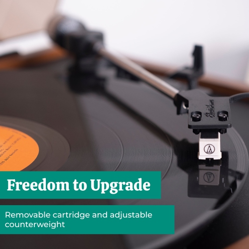 Lecteur de disques en vinyle Montrose d'Electrohome avec haut-parleurs d'étagère Bluetooth Berkeley pour un son naturel chaleureux, Teck