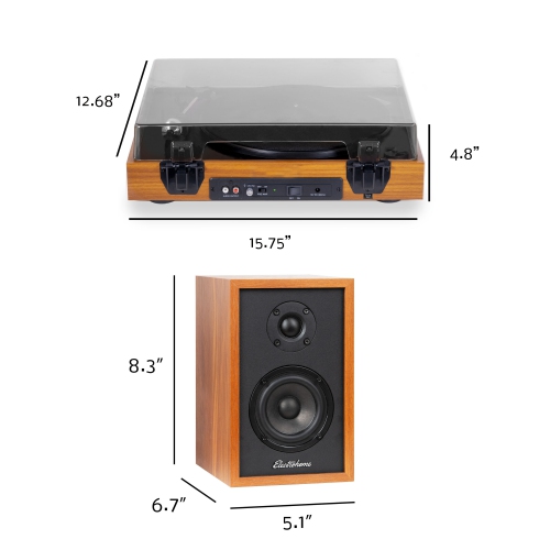 Lecteur de disques en vinyle Montrose d'Electrohome avec haut-parleurs d'étagère Bluetooth Berkeley pour un son naturel chaleureux, Teck