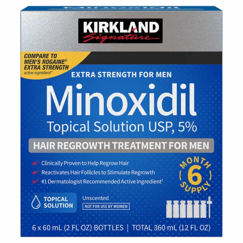 Kirkland Minoxidil 5% Extra Strength Hair Regrowth for MEN, 6 units x 60 mL  (2 FL OZ) 6-Month Supply (Not for use by Women)