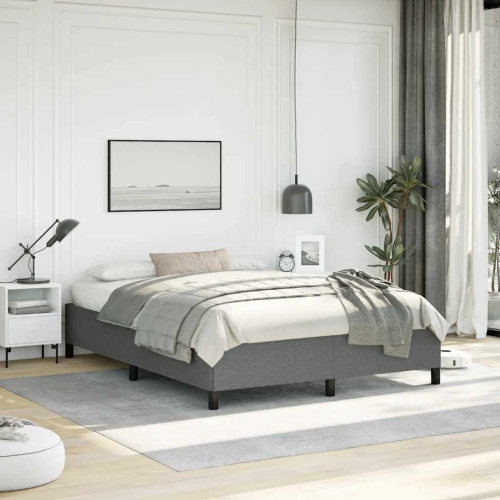 vidaXL Queen Bed Frame, Fabric Upholstered Platform Bed Frame, Dark Gray, No Mattress