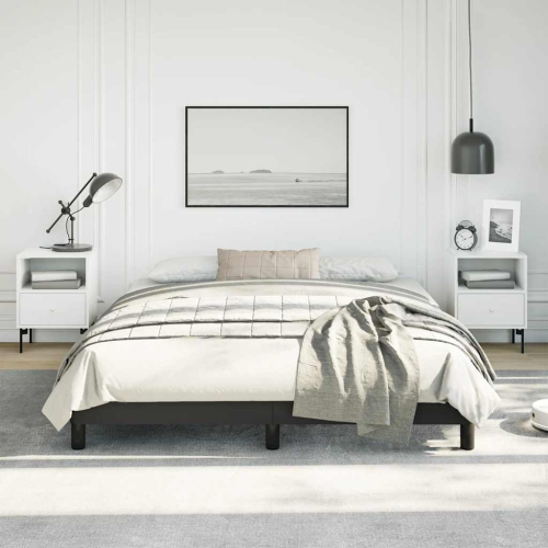 vidaXL Queen Bed Frame, Faux Leather Upholstered Platform Bed Frame, Black, No Mattress