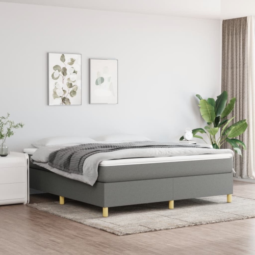vidaXL Box Spring Bed Frame Dark Grey King Fabric