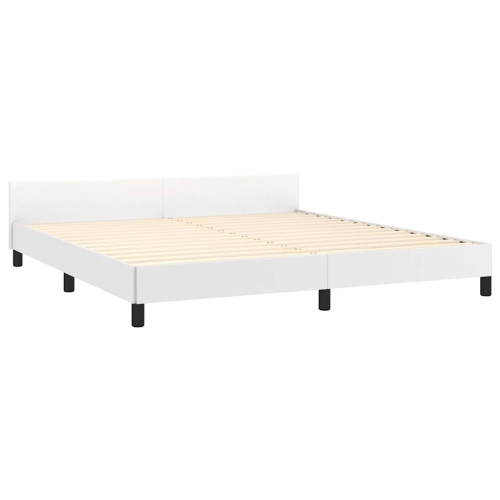vidaXL California King Platform Bed Frame, Slats Support, No Mattress, White Faux Leather