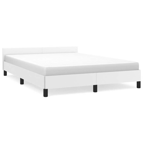 VIDAXL  Full Platform Bed Frame, Slats Support, Easy Assembly, No Mattress Faux Leather In White