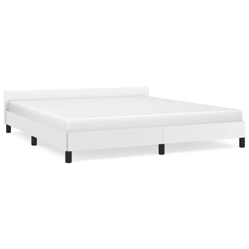 VIDAXL  King Platform Bed Frame, Slats Support, Easy Assembly, No Mattress Faux Leather In White