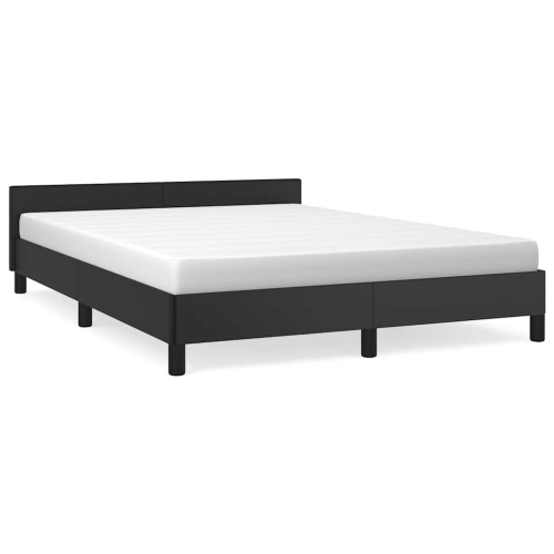 vidaXL Queen Platform Bed Frame, Slats Support, Easy Assembly, No Mattress, Black Faux Leather