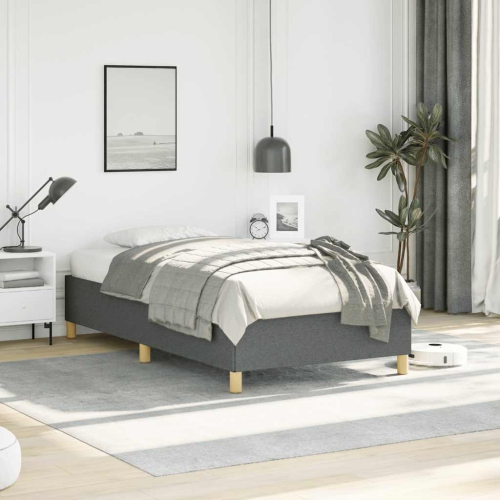 Cadre de lit simple vidaXL, cadre de lit plateforme recouvert de tissu, gris foncé, sans matelas