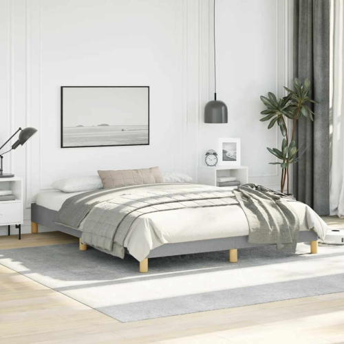 vidaXL Queen Bed Frame, Fabric Upholstered Platform Bed Frame, Light Gray, No Mattress