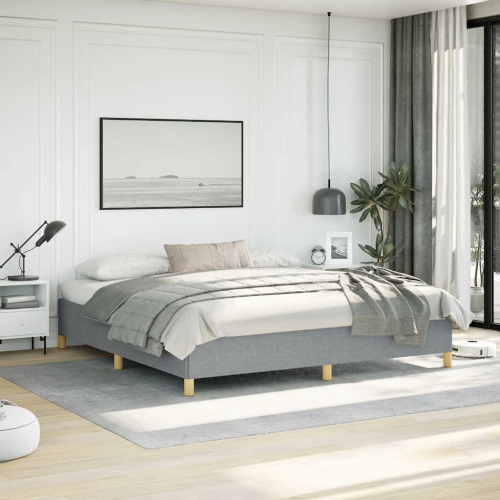 vidaXL King Bed Frame, Fabric Upholstered Platform Bed Frame, Light Gray, No Mattress