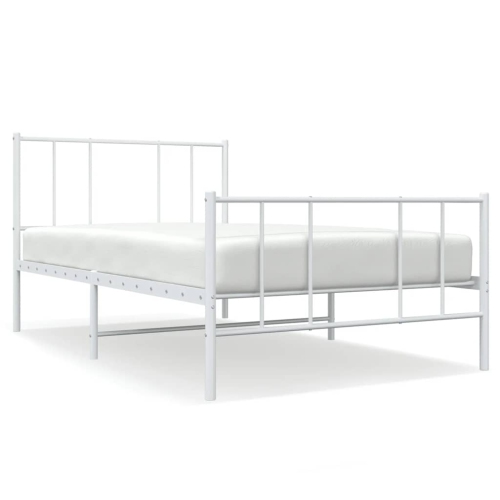 VIDAXL  Twin Metal Bed Frame With Headboard & Slats, No Mattress, Easy Assembly In White