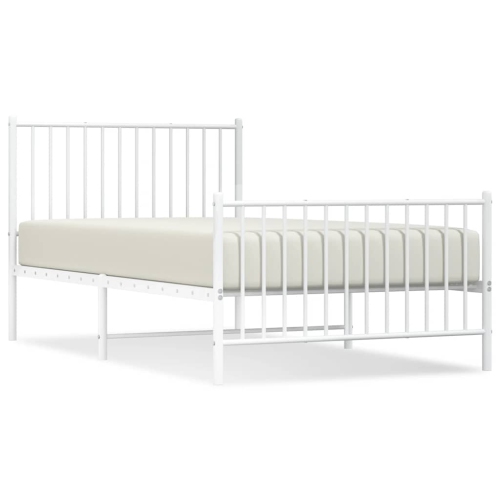 VIDAXL  Metal Twin Bed Frame With Headboard & Footboard, Heavy-Duty, No Mattress In White