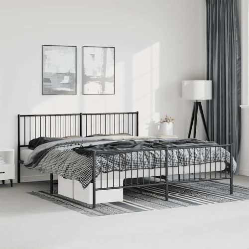 vidaXL Metal California King Bed Frame with Headboard & Footboard, Heavy-Duty, No Mattress