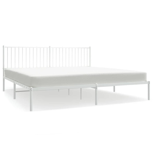 VIDAXL  Metal King Bed Frame With Headboard, Under-Bed Storage, Heavy-Duty, No Mattress In White
