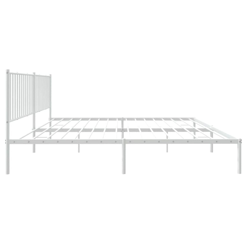 vidaXL White Metal King Bed Frame with Headboard, Under-Bed Storage, Heavy-Duty, No Mattress