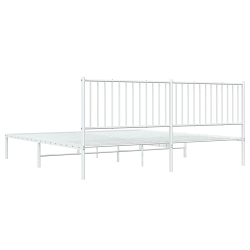 vidaXL White Metal King Bed Frame with Headboard, Under-Bed Storage, Heavy-Duty, No Mattress