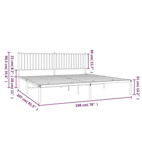 vidaXL White Metal King Bed Frame with Headboard, Under-Bed Storage, Heavy-Duty, No Mattress