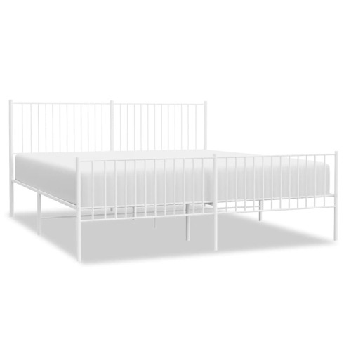 VIDAXL  Metal King Bed Frame With Headboard & Footboard, Heavy-Duty, No Mattress In White