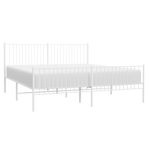 vidaXL White Metal King Bed Frame with Headboard & Footboard, Heavy-Duty, No Mattress