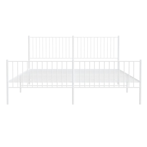 vidaXL White Metal King Bed Frame with Headboard & Footboard, Heavy-Duty, No Mattress