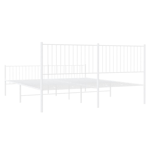 vidaXL White Metal King Bed Frame with Headboard & Footboard, Heavy-Duty, No Mattress