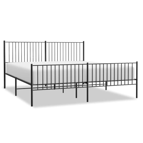 VIDAXL  Metal King Bed Frame With Headboard & Footboard, Heavy-Duty, No Mattress In Black