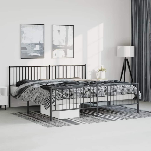 vidaXL Black Metal King Bed Frame with Headboard & Footboard, Heavy-Duty, No Mattress
