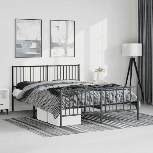 vidaXL Black Metal Queen Bed Frame with Headboard & Footboard, Heavy-Duty, No Mattress
