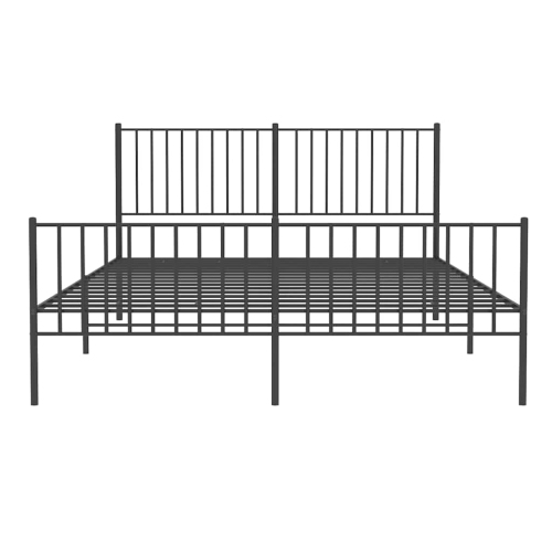 vidaXL Black Metal Queen Bed Frame with Headboard & Footboard, Heavy-Duty, No Mattress
