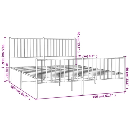 vidaXL Black Metal Queen Bed Frame with Headboard & Footboard, Heavy-Duty, No Mattress