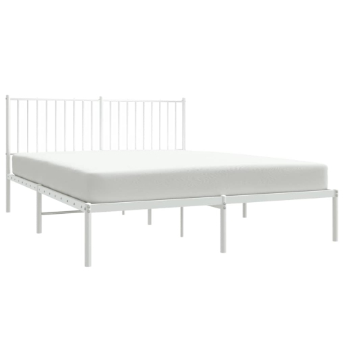 vidaXL White Metal Queen Bed Frame with Headboard, Under-Bed Storage, Heavy-Duty, No Mattress
