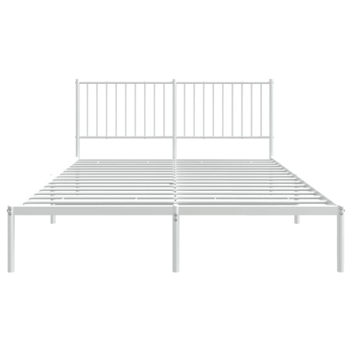 vidaXL White Metal Queen Bed Frame with Headboard, Under-Bed Storage, Heavy-Duty, No Mattress