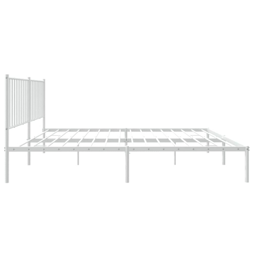 vidaXL White Metal Queen Bed Frame with Headboard, Under-Bed Storage, Heavy-Duty, No Mattress