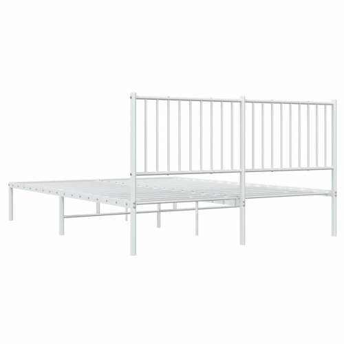 vidaXL White Metal Queen Bed Frame with Headboard, Under-Bed Storage, Heavy-Duty, No Mattress