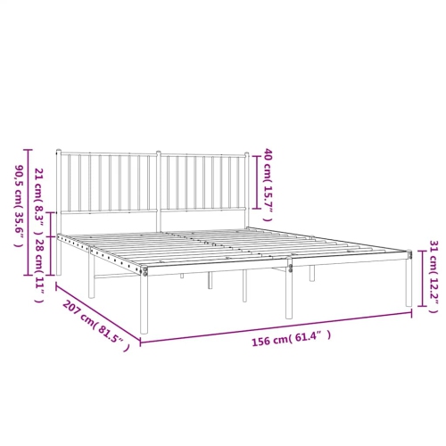 vidaXL White Metal Queen Bed Frame with Headboard, Under-Bed Storage, Heavy-Duty, No Mattress