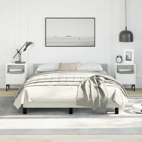 vidaXL Velvet Platform Bed Frame, No Box Spring Needed/No Mattress, Light Gray Full Bed