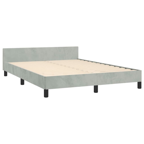 vidaXL Velvet Platform Bed Frame, No Box Spring Needed/No Mattress, Light Gray Full Bed
