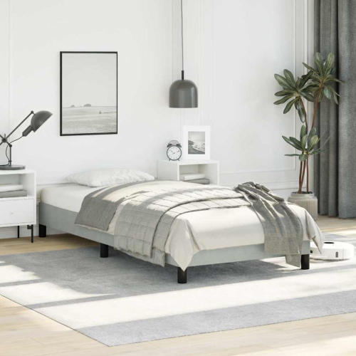 vidaXL Twin Bed Frame, Velvet Upholstered Platform Bed Frame, Light Gray, No Mattress