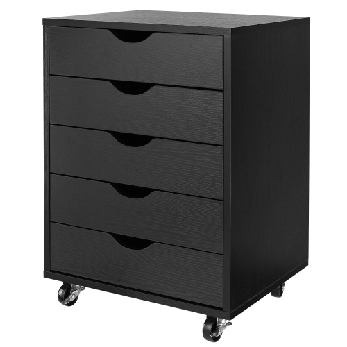 5-Drawer Mobile Filing Cabinets and Office Storage，File Vertical Wood Folder Organizer Cabinet with 360° Rotation Casters - Black