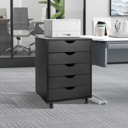 5-Drawer Mobile Filing Cabinets and Office Storage,File Vertical Wood Folder Organizer Cabinet with 360° Rotation Casters - Black