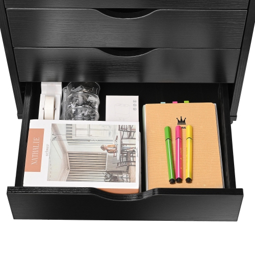5-Drawer Mobile Filing Cabinets and Office Storage,File Vertical Wood Folder Organizer Cabinet with 360° Rotation Casters - Black