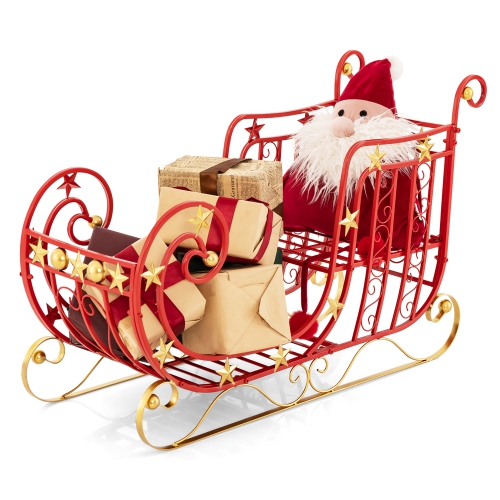 GYMAX  Christmas Metal Sleigh Large Santa Sleigh Decoration W/ Big Loading Area for Gifts In Red