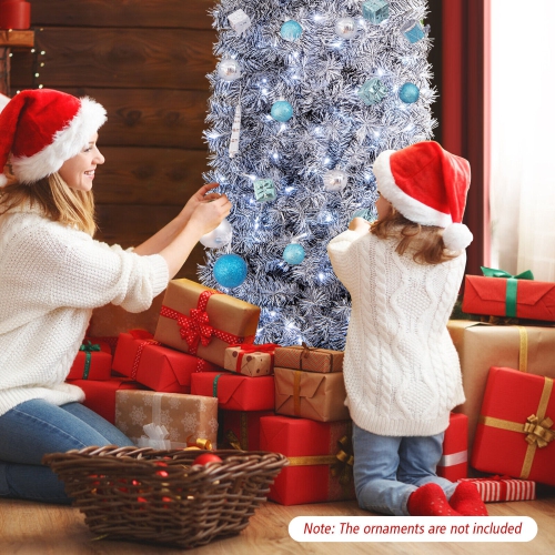 Gymax 7ft Pre-Lit Artificial Christmas Tree Hinged Slim Pencil Xmas Tree w/ LED Lights