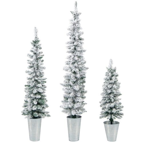 GYMAX  Potted Artificial Christmas Tree Set Of 3 W/ 3/4/5 Ft Faux Trees