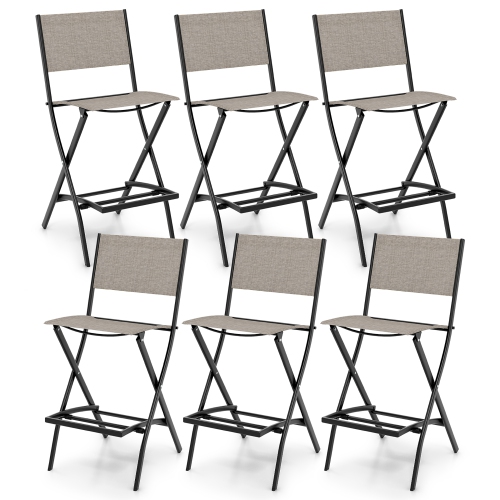 Gymax Folding Bar Stools Set of 6 Patio Sling Chairs w/ Backrest Humanized Footrest Coffee