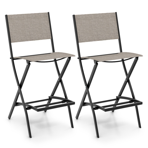 Gymax Folding Bar Stools Set of 2 Patio Sling Chairs w/ Backrest Humanized Footrest