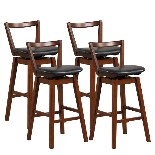 GYMAX  Swivel Bar Height Bar Stool Set Of 4 30.5" Upholstered Pu Leather Kitchen