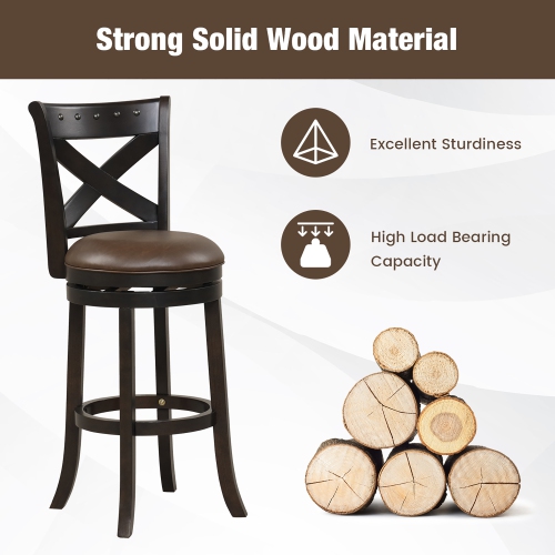 Gymax 31'' Swivel Bar Stool Set of 4 Bar Height PU Leather Seat Rubber Wood Legs
