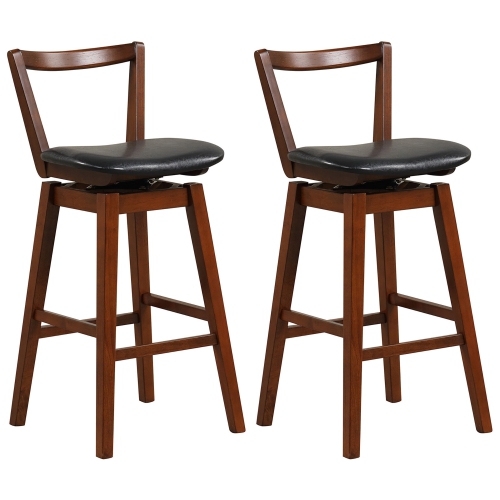 GYMAX  Swivel Bar Height Bar Stool Set Of 2 30.5" Upholstered Pu Leather Kitchen