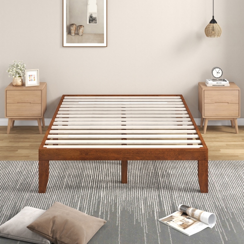 Gymax 14'' Full Size Wooden Platform Bed Frame w/ Strong Slat Support Brown Cherry